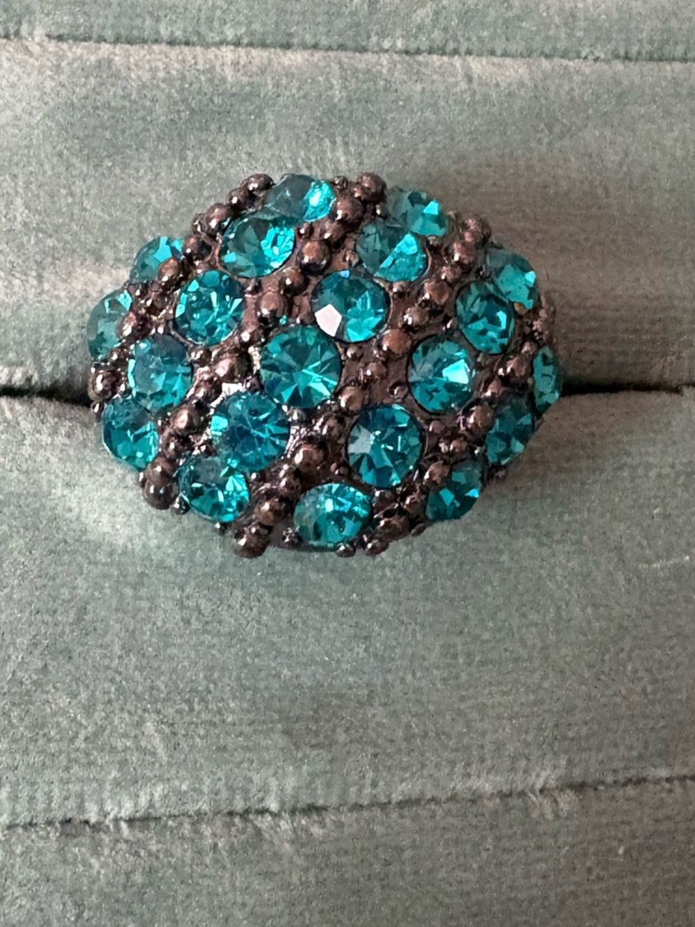 🦖 5 for $25| Turquoise Rhinestone Crystal Dome Ring - Unbranded size 6.75